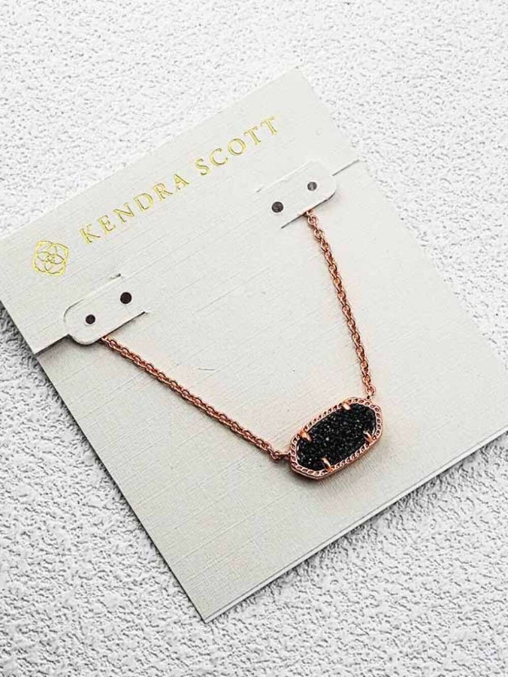 Kendra Scott Rose Gold Chain Necklace with Black Druzy Pendant